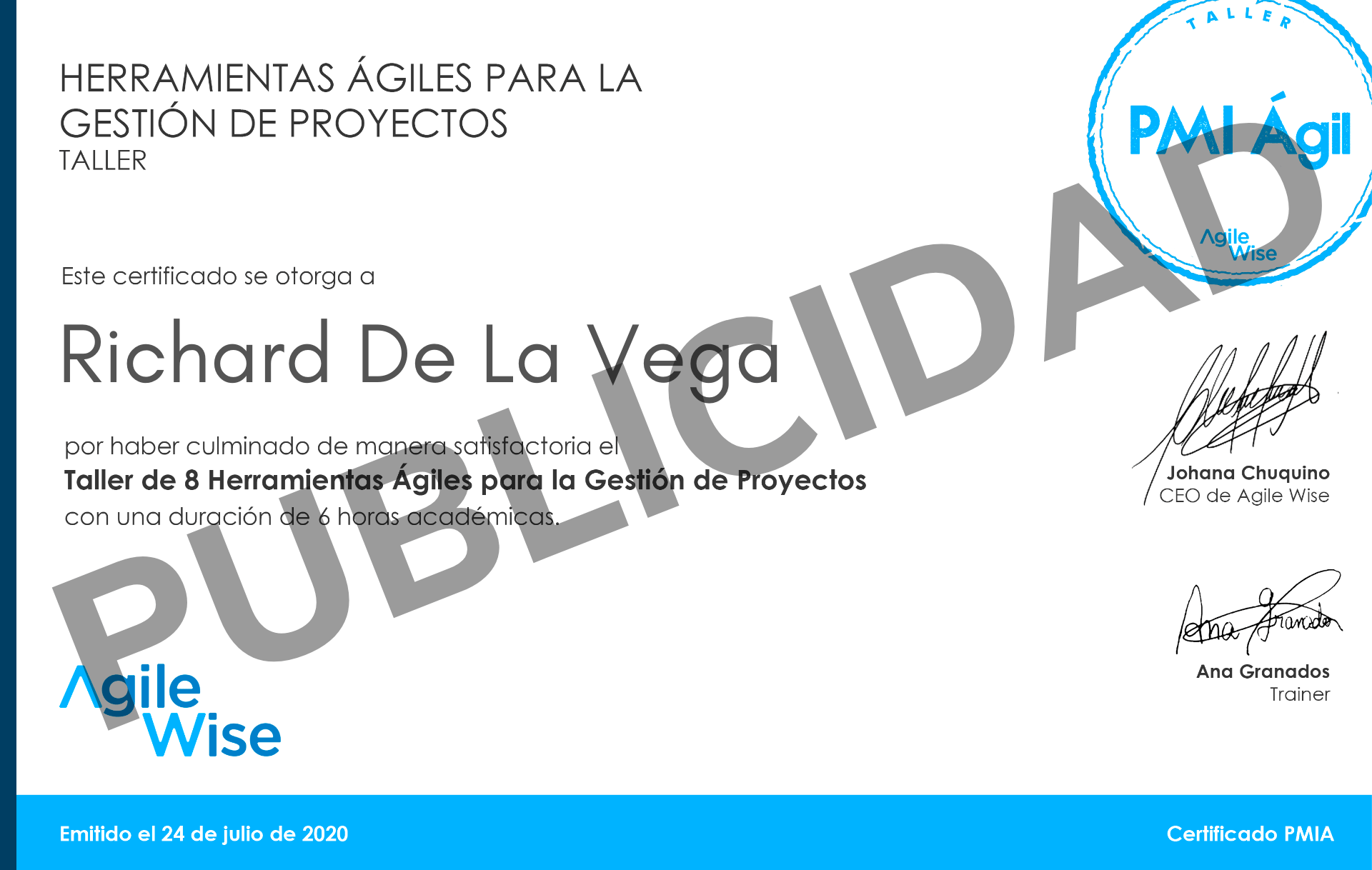 Certificado PMI Ágile AgileWise Certificado PMI Ágile AgileWise